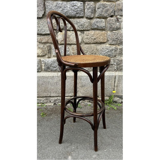 Image 1 of Vintage barkruk van gebogen en rietgedraaid beukenhout van Mickael Thonet, Roemenië