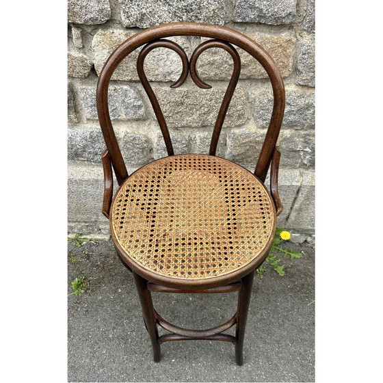 Image 1 of Vintage barkruk van gebogen en rietgedraaid beukenhout van Mickael Thonet, Roemenië