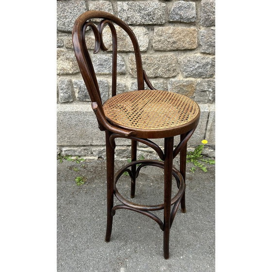 Image 1 of Vintage barkruk van gebogen en rietgedraaid beukenhout van Mickael Thonet, Roemenië