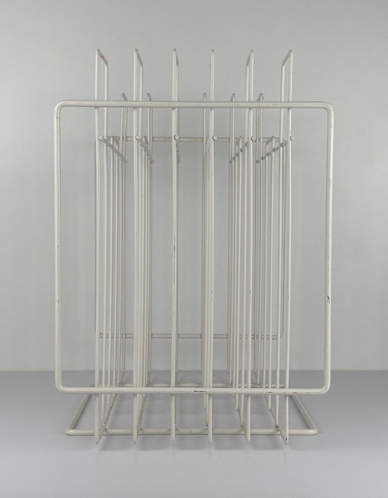 Image 1 of Vintage Vinyl Platenstandaard/ Platenhouder Wit Draadstaal 