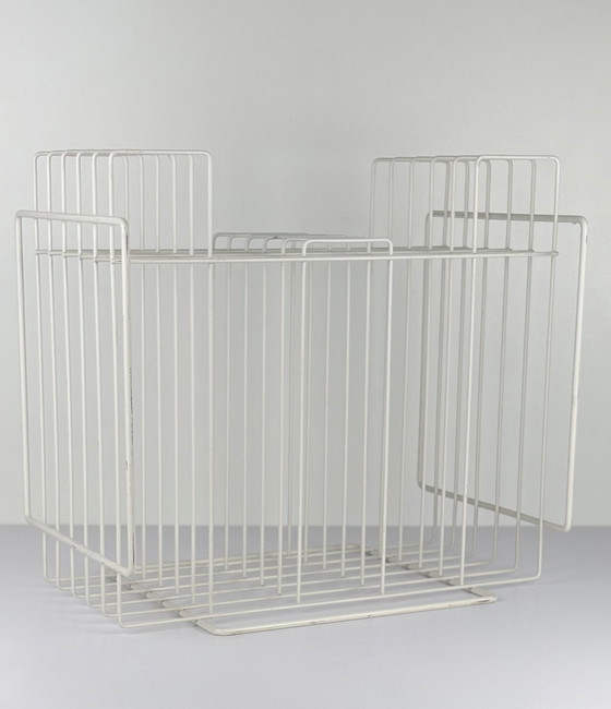 Image 1 of Vintage Vinyl Platenstandaard/ Platenhouder Wit Draadstaal 