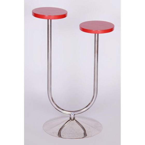 Image 1 of Vintage houten en chromen bloemenhouder door Robert Slezak, Tsjecho-Slowakije 1930