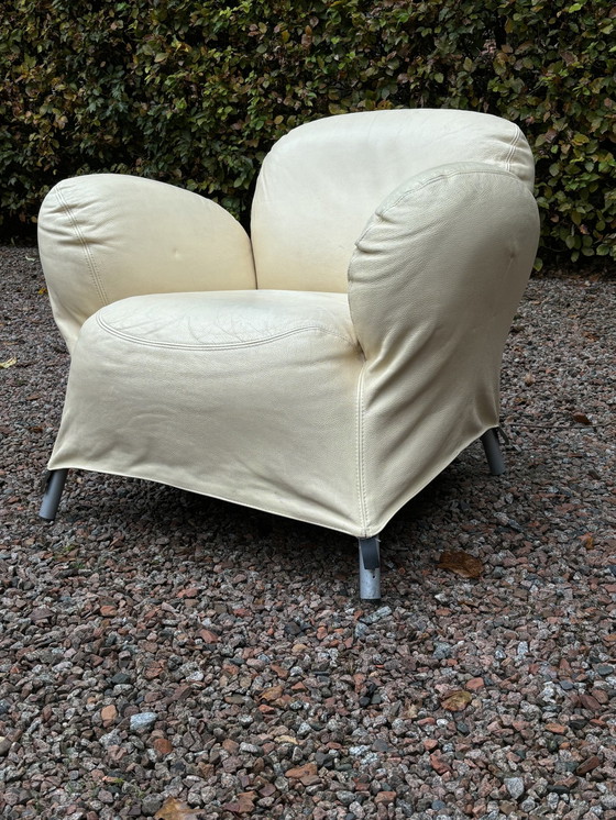 Image 1 of Label Van Der Berg Bobo Crèmekleurige Leren Fauteuil