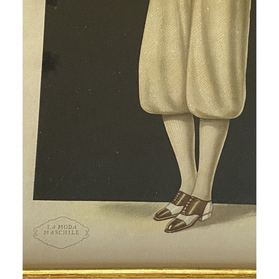 Image 1 of Set van 6 vintage illustraties "La Moda Maschile" in verguld hout met glas, Italië 1930