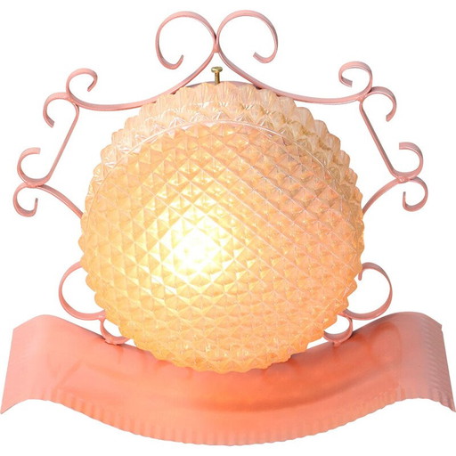 Mid-eeuwse ingewikkelde Italiaanse roze wandlamp, 1960