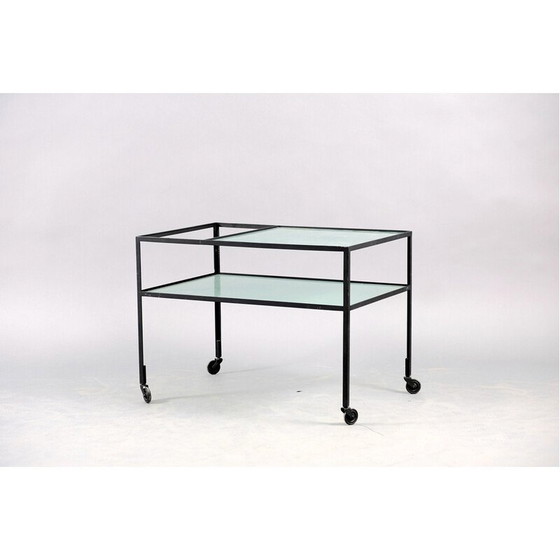 Image 1 of Vintage glazen en metalen serveerwagen van Herbert Hirche voor Christian Holzäpfel KG, 1960