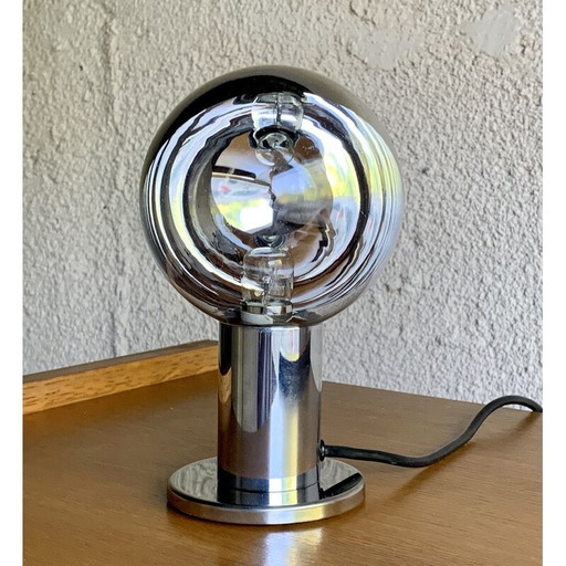 Vintage chromen en glazen tafellamp van Motoko Ishii voor Staff Leuchten, Duitsland