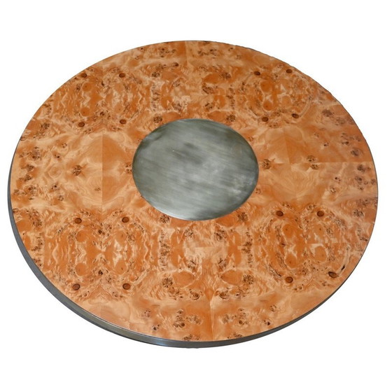 Image 1 of Vintage ronde tafel van wortelnotenhout en verguld metaal, jaren 1980