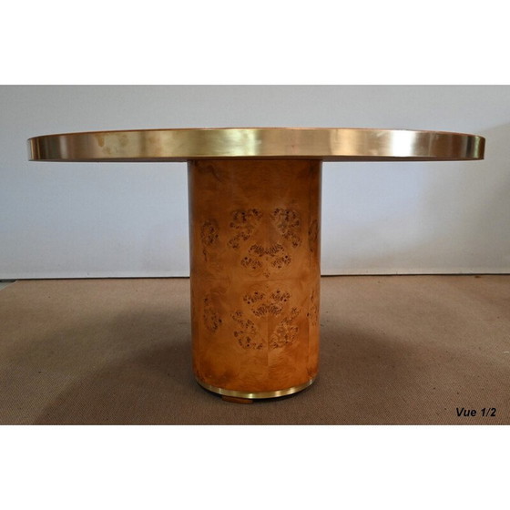 Image 1 of Vintage ronde tafel van wortelnotenhout en verguld metaal, jaren 1980