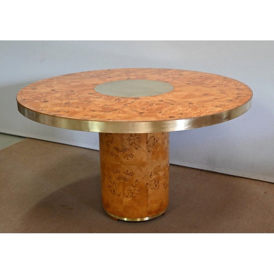 Image 1 of Vintage ronde tafel van wortelnotenhout en verguld metaal, jaren 1980
