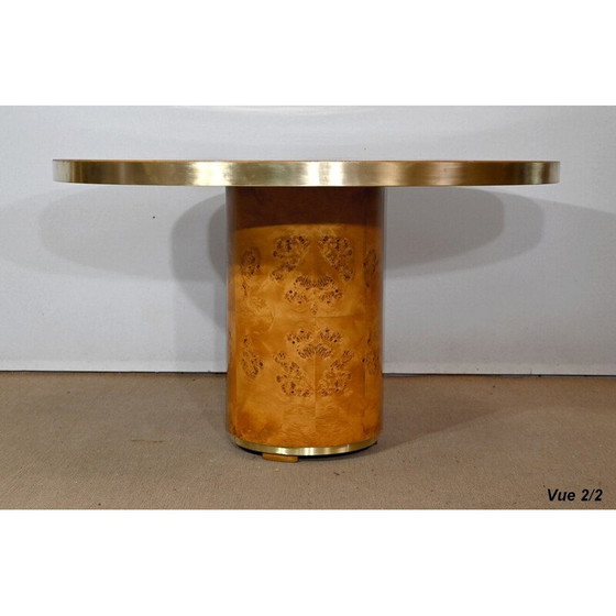 Image 1 of Vintage ronde tafel van wortelnotenhout en verguld metaal, jaren 1980