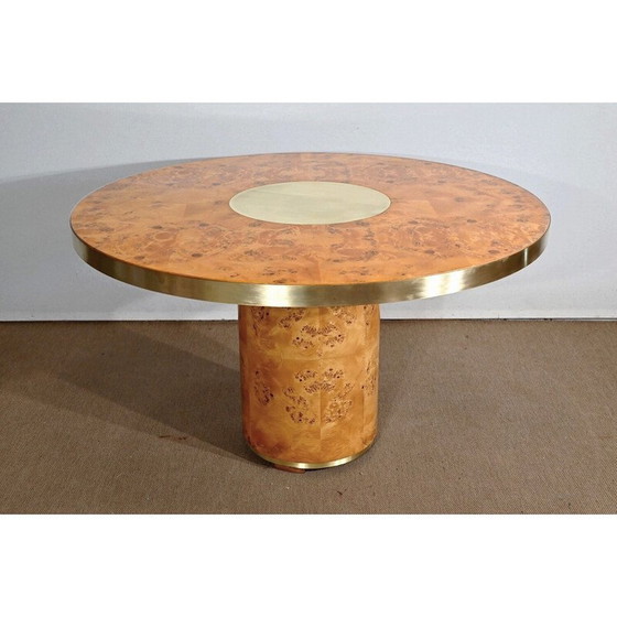 Image 1 of Vintage ronde tafel van wortelnotenhout en verguld metaal, jaren 1980