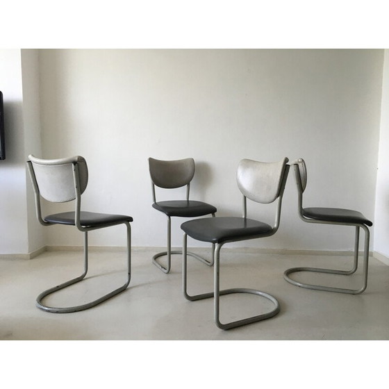 Image 1 of Set van 10 Gispen stoelen in grijs kunstleer, Gebroeders DE WIT - 1950