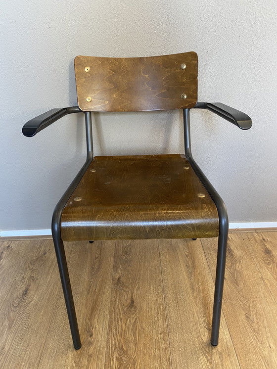Image 1 of 8x Vintage industriële schoolstoelen met armleuning