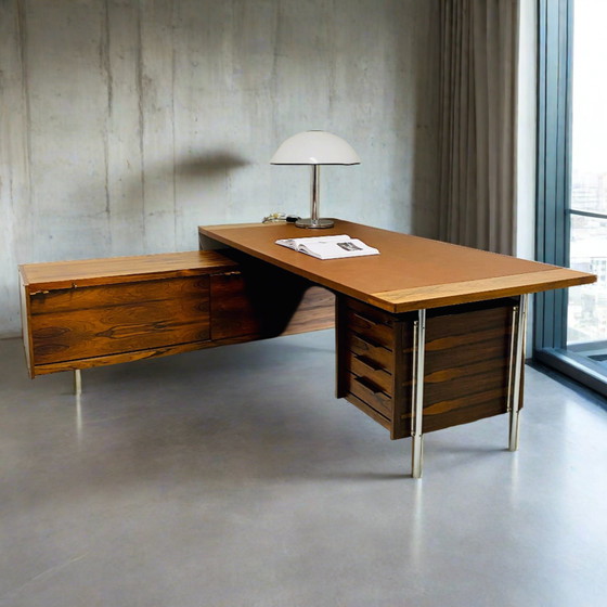 Image 1 of Mid Century Sven Ivar Dysthe voor Dokka Mobler directiebureau hoek Rosewood 1960