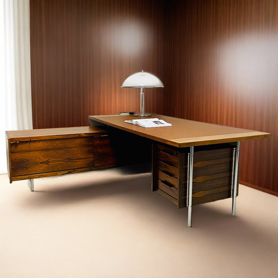 Image 1 of Mid-Century  Sven Ivar Dysthe voor Dokka Mobler directie hoekbureau Palissander 1960