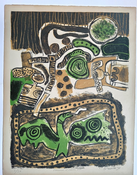 Image 1 of Corneille - 1968 Femmes Et Oiseau Vert - Extreem Zeldzaam. Er Zijn Maar 30 Gemaakt !