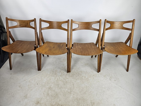 Image 1 of 4 Sawbuck Stoelen Hans Wegner Ch29 Deens Mid Century