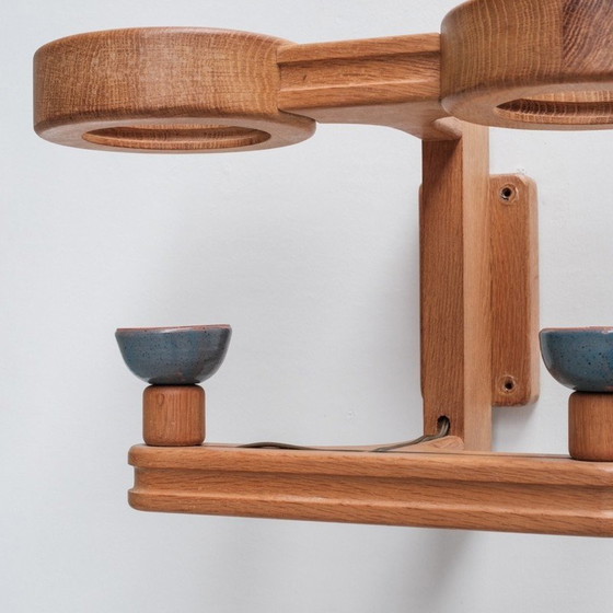 Image 1 of Paar vintage eiken en keramiek wandlampen van Guillerme en Chambron, Frankrijk 1960