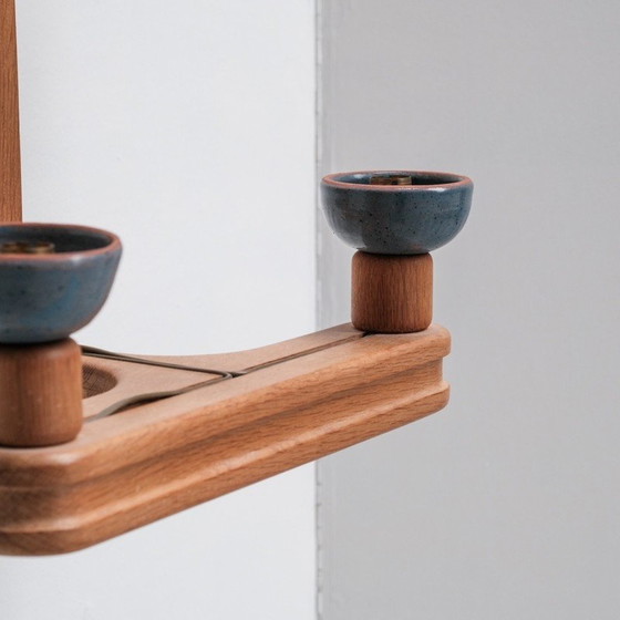 Image 1 of Paar vintage eiken en keramiek wandlampen van Guillerme en Chambron, Frankrijk 1960