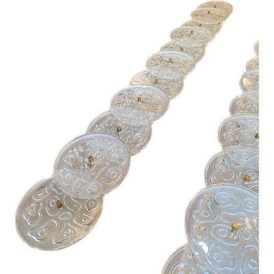 Image 1 of Paar vintage wandlampen van messing en Murano glas in goud en wit, 1970