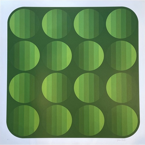 Image 1 of Vintage fotolithografie "Tribute to Vasarely" door Jim Bird, 1970