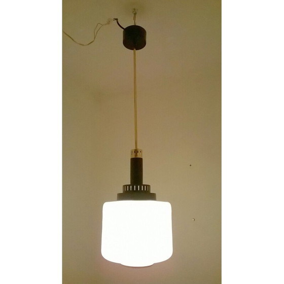 Image 1 of Paar vintage opaal glazen hanglampen van Stilnovo, Italië 1950