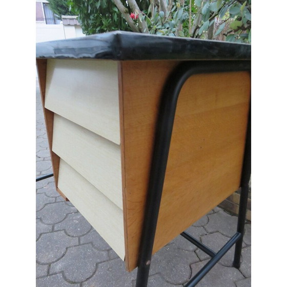 Image 1 of Vintage bureau met 3 laden in metalen buizen, Frankrijk 1950