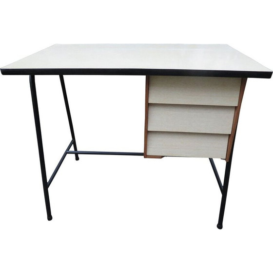 Image 1 of Vintage bureau met 3 laden in metalen buizen, Frankrijk 1950