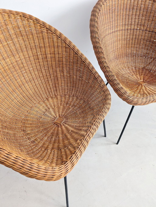 Set van 2 rotan kuipstoelen, 1970