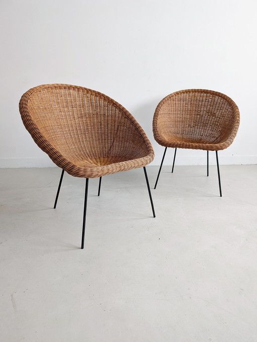 Set van 2 rotan kuipstoelen, 1970