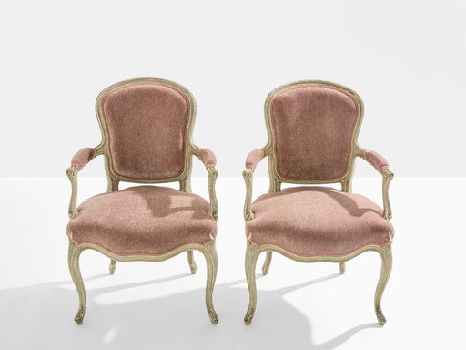 Paar gestempelde Maison Jansen Louis XV Neoklassieke Fauteuils 1940