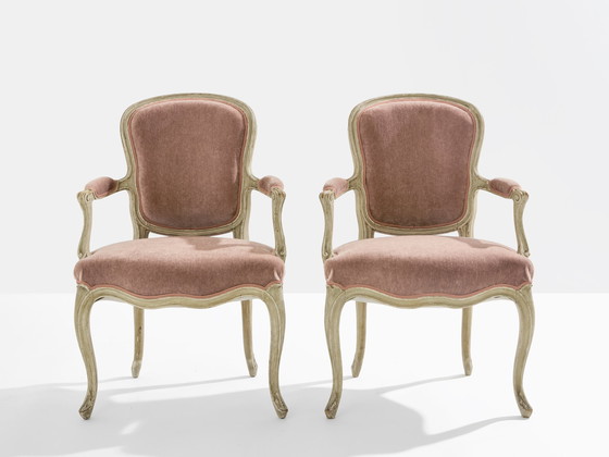 Image 1 of Paar gestempelde Maison Jansen Louis XV Neoklassieke Fauteuils 1940
