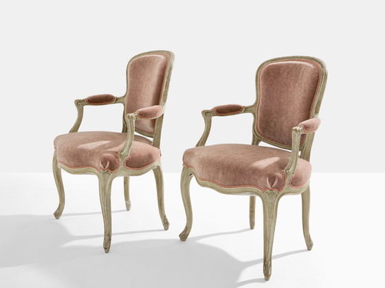 Image 1 of Paar gestempelde Maison Jansen Louis XV Neoklassieke Fauteuils 1940