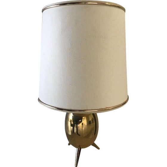 Image 1 of Scandinavische vintage driepootlamp in messing en witte stof, 1960