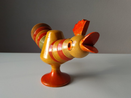 Image 1 of Vintage Houten Stapelfiguur Haan