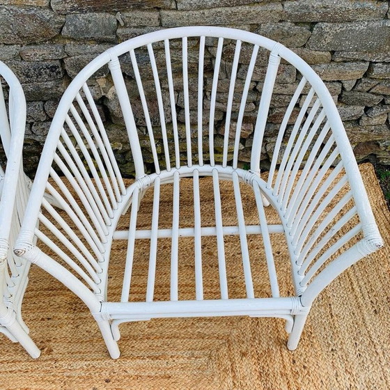 Image 1 of Vintage witte rotan woonkamer set, 1970