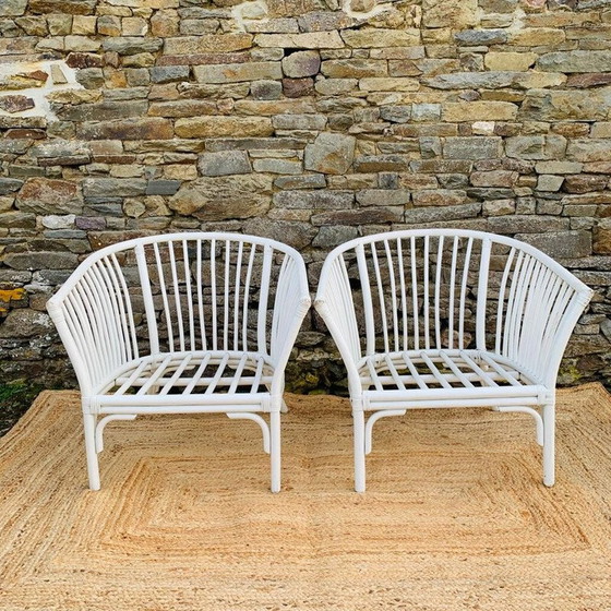 Image 1 of Vintage witte rotan woonkamer set, 1970