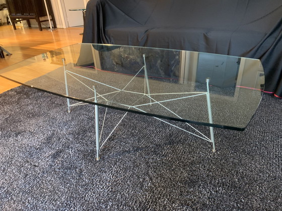 Image 1 of Glazen Salontafel Met Grijs Stalen Onderstel