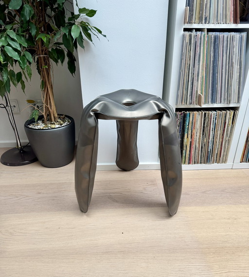 Oskar Zietas Studio Metalen Kruk - Standaard Plopp - 2000S Design Stoel Zilver Brons