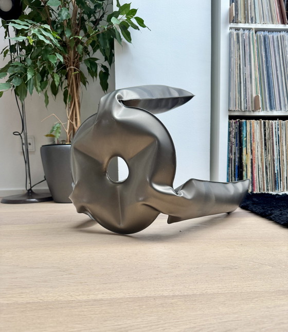 Image 1 of Oskar Zietas Studio Metalen Kruk - Standaard Plopp - 2000S Design Stoel Zilver Brons