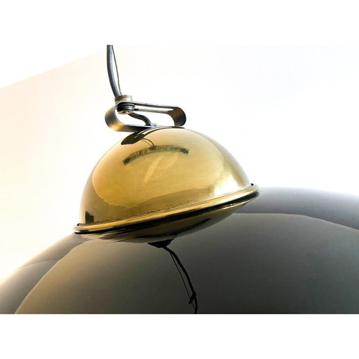 Vintage kroonluchter van messing en zwart gelakt metaal, Italië 1970