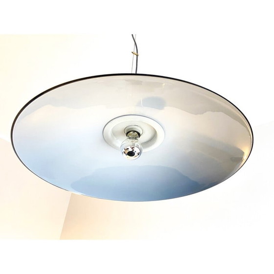 Image 1 of Vintage kroonluchter van messing en zwart gelakt metaal, Italië 1970