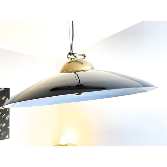 Image 1 of Vintage kroonluchter van messing en zwart gelakt metaal, Italië 1970