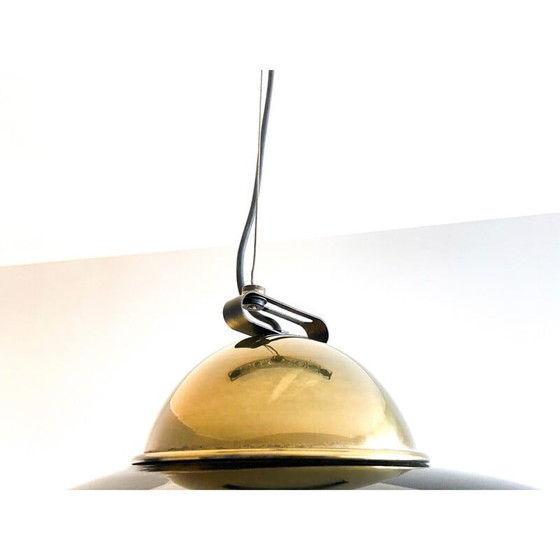 Image 1 of Vintage kroonluchter van messing en zwart gelakt metaal, Italië 1970