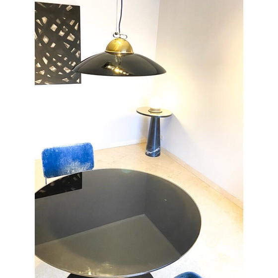 Image 1 of Vintage kroonluchter van messing en zwart gelakt metaal, Italië 1970