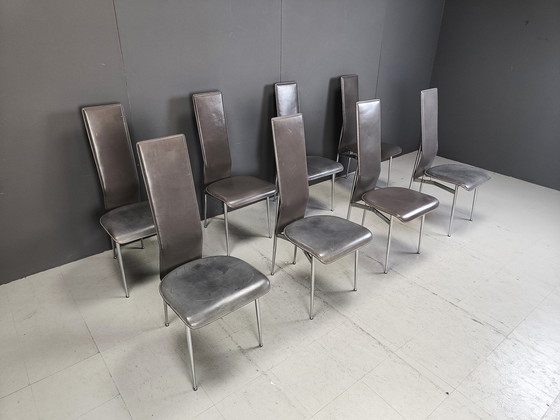 Image 1 of Vintage eetkamerstoelen door Giancarlo Vegni voor Fasem, set van 8, 1980S