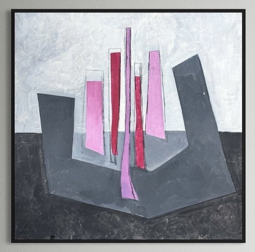 Jean-Marie Planque 1932-1992 Sublime Grote Abstracte Compositie op Canvas