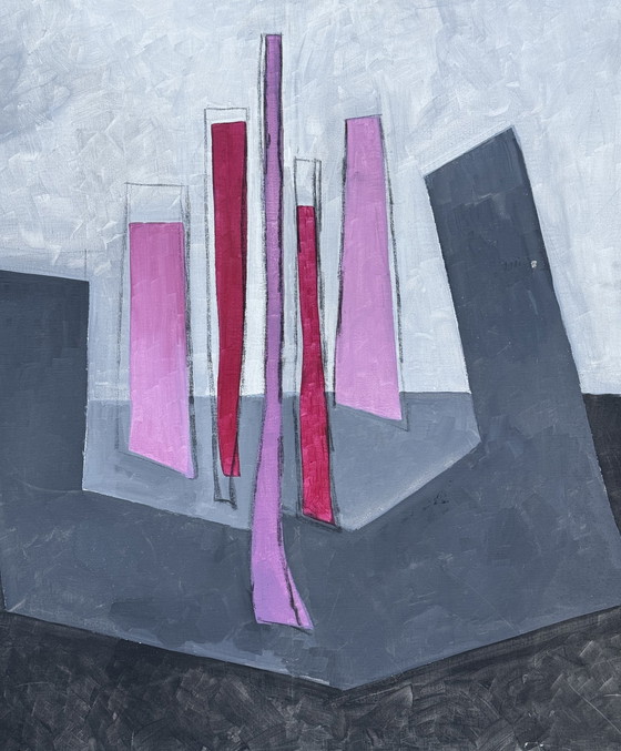 Image 1 of Jean-Marie Planque 1932-1992 Sublime Grote Abstracte Compositie op Canvas