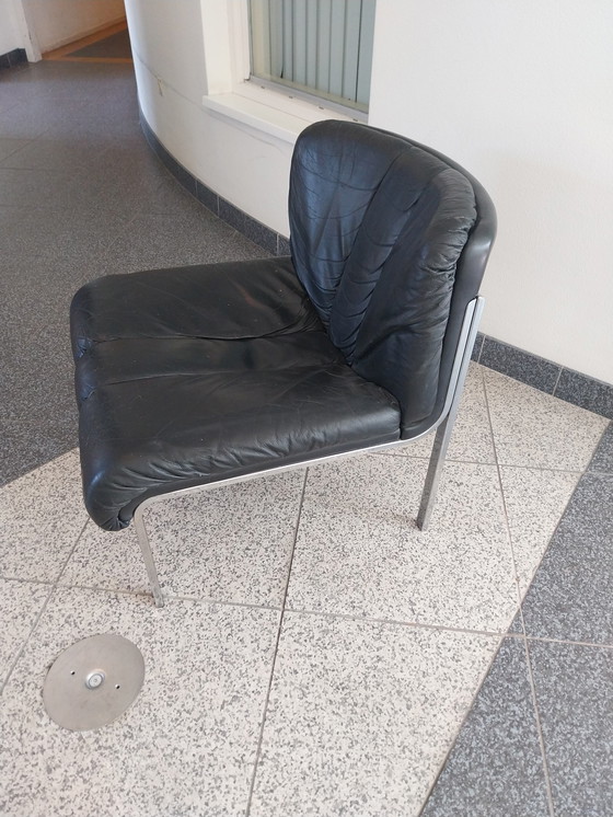 Image 1 of 1x Grisberger eurochair in zwart leer en chroom 1980s 